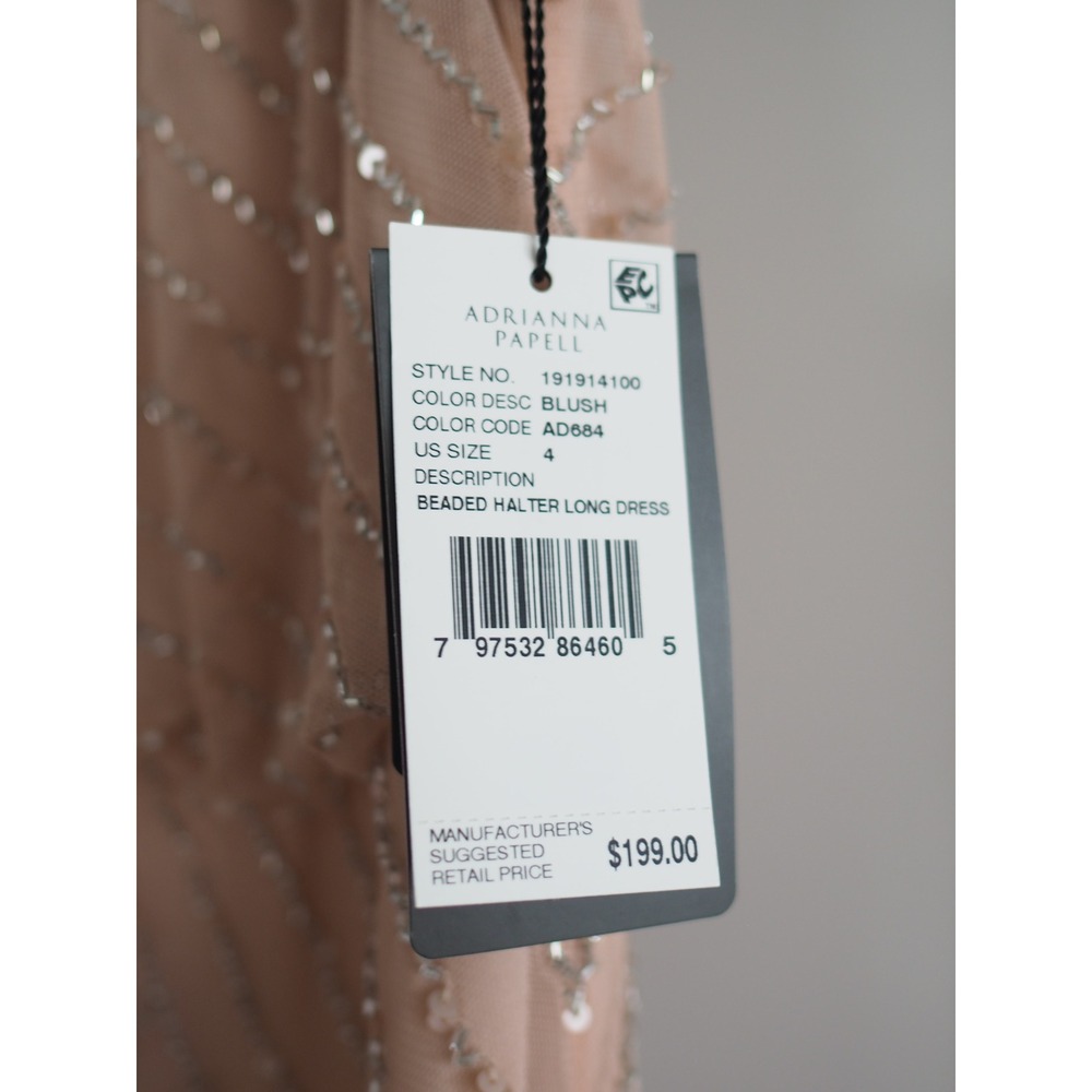 NEW Adrianna Papell Beaded Halter Blush Pink Gown Formal Dress 4 NEW Art Deco - Picture 9 of 16
